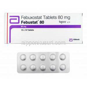 フェブスタット (フェブキソスタット) 80mg 箱、錠剤
