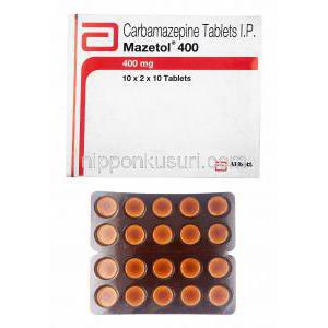 マゼトール (カルバマゼピン) 400mg 箱、錠剤