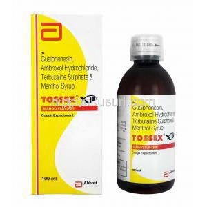 トセックス XP 内服液 (アンブロキソール/ グアイフェネシン/ テルブタリン) 箱、ボトル