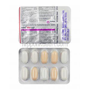 PPG メット (メトホルミン/ ボグリボース) 0.2mg 錠剤