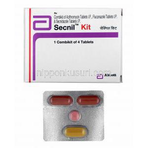 セクニル キット (フルコナゾール/ アジスロマイシン/ セクニダゾール) 箱、錠剤