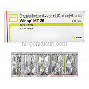 ウィンビーピー MT (オルメサルタン/ メトプロロール) 25mg 箱、錠剤