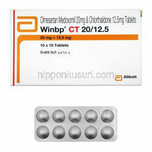 ウィンビーピー CT (オルメサルタン 20mg/ クロルタリドン 12.5) 箱、錠剤