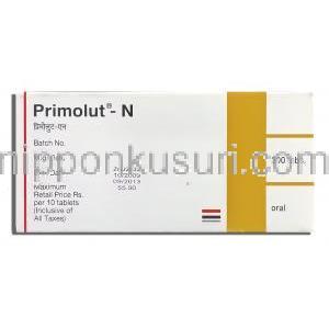 プリモルット N  Primolut N, ノアルテン ジェネリック, ノルエチステロン 5mg (Zydus) 箱