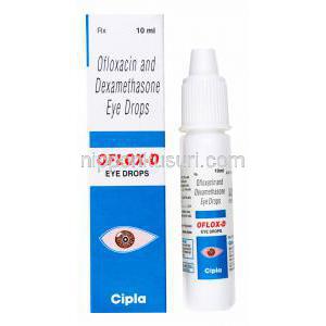 デキサメタゾン / オフロキサシン点眼薬,Oflox-D,　製造元：Cipla,箱,ボトル表面