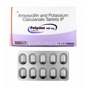 ポリクラフ (アモキシシリン/ クラブラン酸) 625mg 箱、錠剤