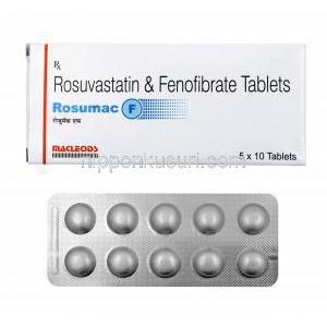 ロスマック F (フェノフィブラート/ ロスバスタチン) 10mg 箱、錠剤
