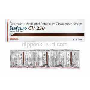 スタフキュア CV (セフロキシム/ クラブラン酸) 250mg 箱、錠剤