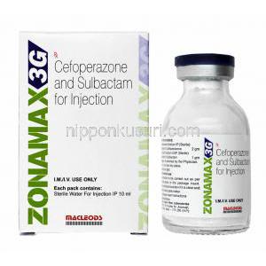 ゾナマックス 注射 (セフォペラゾン/ スルバクタム) 箱、バイアル