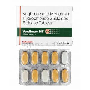 ボグリマック MF (メトホルミン/ ボグリボース) 0.2mg 箱、錠剤