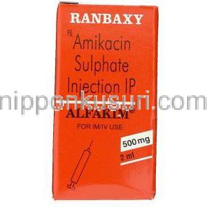 アミカシン（ビクリン ジェネリック）, Alfakim, 500mg 2ml 注射 (Ranbaxy) 箱