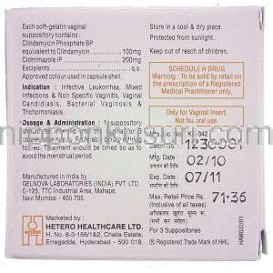 クリンダマイシン / クロトリマゾール配合（エンペシド ジェネリック）, Imidil-C, 100mg / 200 mg 膣錠 (Hete