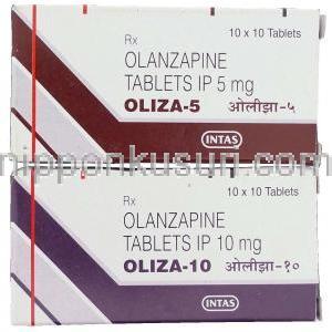 オランザピン(ジプレキサザイディス/ジプレキサジェネリック), Oliza, 5mg/10mg 錠 (Intas) 包装