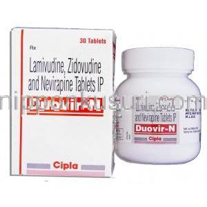 デュオビル-N Duovir-N,  ラミブジン・ジドブジン USP・ネビラピン配合 300mg/ 150mg/ 200mg 錠 (Cipla)