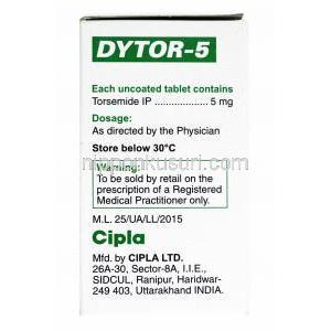 ダイトール, トラセミド 5mg 錠 (Cipla) 成分