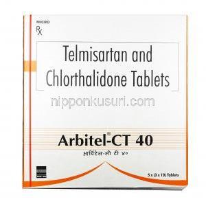 アービテル CT,　テルミサルタン 40mg / クロルタリドン 12.5mg, 錠剤, 箱表面