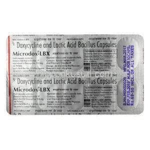 マイクロドックス LBX,  ドキシサイクリン100mg / 乳酸菌 50億個, カプセル, シート情報