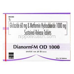 ダイアノーム M OD, グリクラジド 60mg  / メトホルミン 1000mg, 錠（徐放性錠）,箱表面