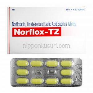 ノルフロックス TZ (チニダゾール/ ノルフロキサシン/ 乳酸菌) 箱、錠剤