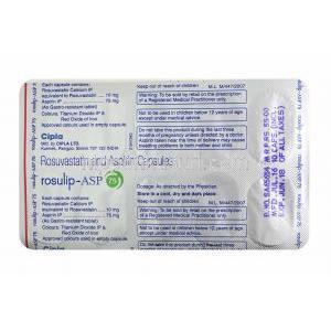 ロスリップ ASP (ロスバスタチン 10mg/ アスピリン 75mg) カプセル裏面