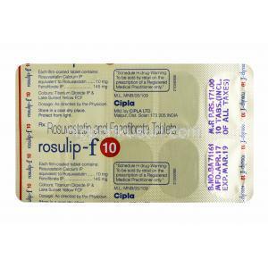 ロスリップ F (フェノフィブラート/ ロスバスタチン10mg) 錠剤裏面