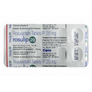 ロスリップ (ロスバスタチン) 20mg 錠剤裏面