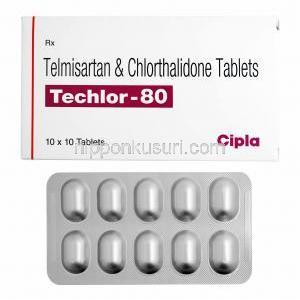 テクラー (テルミサルタン 80mg/ クロルタリドン 12.5mg) 箱、錠剤