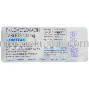 ロメフロキサシン（バレオンジェネリック） 400 mg 錠, Lomitas, (Intas Pharma)　包装