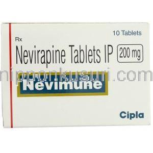 ネビラピン (ビラミューンジェネリック), Nevimune, 200mg 錠 (Cipla) 箱