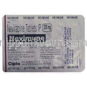 ネビラピン (ビラミューンジェネリック), Nevimune, 200mg 錠 (Cipla)　包装裏面