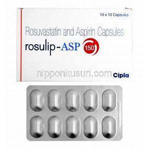 ロスリップ ASP (ロスバスタチン 10mg/ アスピリン 150mg) 箱、カプセル