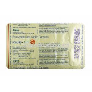 ロスリップ ASP (ロスバスタチン 10mg/ アスピリン 150mg) カプセル裏面