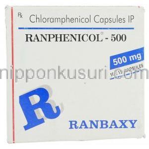 ランフェニコル Ranphenicol, クロロマイセチン ジェネリック, クロラムフェニコール  錠 (Ranbaxy) 箱