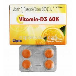 ビトミンD3 60K (コレカルシフェロール) 箱、錠剤