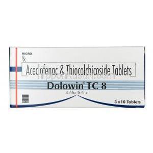 ドロウィン TC, アセクロフェナク 100mg / チオコルチコシド 8mg, 錠剤, 箱表面