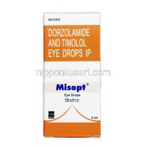 ミソプト点眼薬, ドルゾラミド 2% w/w / チモロール l 0.5% w/w, 点眼薬 5ml, 箱表面