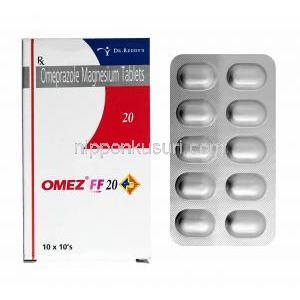オメズ FF (オメプラゾール) 20mg 箱、錠剤