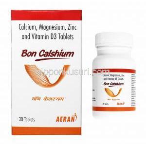 ボンカルシウム (クエン酸カルシウム/ マグネシウム/ 亜鉛/ ビタミンD3) 箱、錠剤ボトル