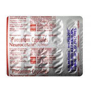 ニューロセタム,　ピラセタム 400 mg, カプセル,シート情報