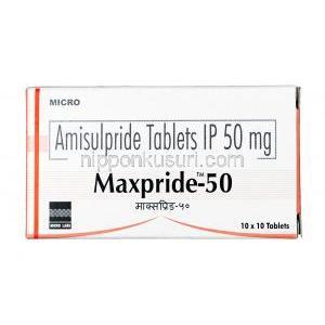マックスプリド, アミスルプリド 50 mg,錠剤, 箱表面