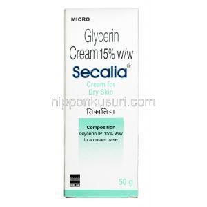 セカリア クリーム,グリセリン15% w/w, クリーム 50g, 箱表面