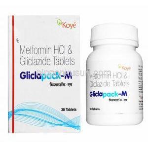グリクラパック M (グリクラジド/ メトホルミン) 箱、錠剤