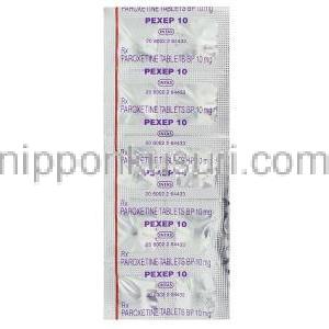 ペゼップ Pexep, パキシル ジェネリック, パロキセチン 10mg 錠 (Intas) 包装