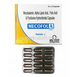 メコフォル A (メチルコバラミン/ アルファリポ酸/ 葉酸/ ピリドキシン) 箱、カプセル