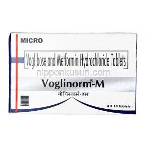 ボグリノーム M, メトホルミン 500mg / ボグリボース 0.2mg, 錠剤, 箱表面