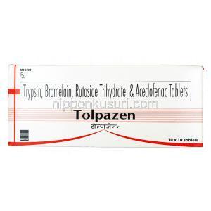 トルパゼン,トリプシン 48mg / ルトシド 100mg / ブロメライン 90mg / アセクロフェナク 100mg, 錠剤, 箱表面