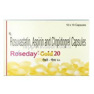 ローズディ ゴールド, アスピリン 75 mg / ロスバスタチン 20mg /クロピドグレル75mg, カプセル, 箱表面