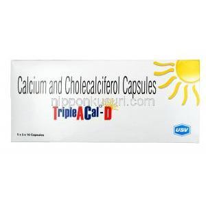 トリプル A カル D, カルシウム / コレカルシフェロール (ビタミンD3), 錠剤, 箱表面