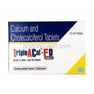 トリプル A カル FD, カルシウム各種、コレカルシフェロール (ビタミンD3), 錠剤, 箱表面
