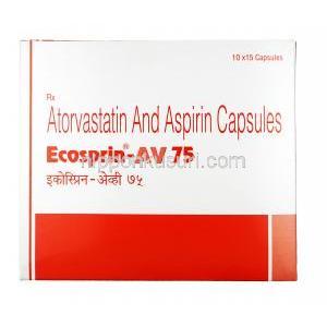 エコスピリン AV, アスピリン 75 mg　/ アトルバスタチン 20mg, カプセル, 箱表面